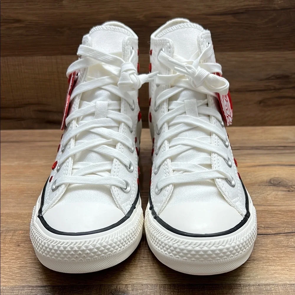 Converse White High-Tops with Red Heart Details